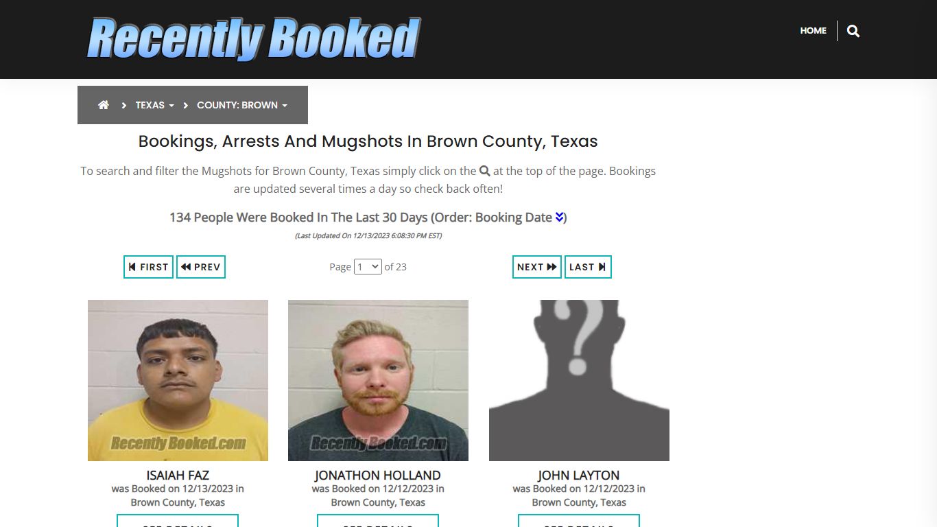 Recent bookings, Arrests, Mugshots in Brown County, Texas - Recently Booked